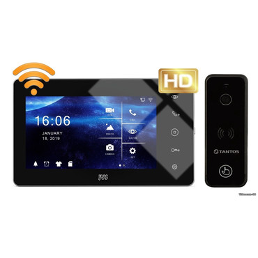 Комплект видеодомофона JVS SKALLY HD WIFI BLACK + Вызывная панель TANTOS IPANEL 2 HD BLACK
